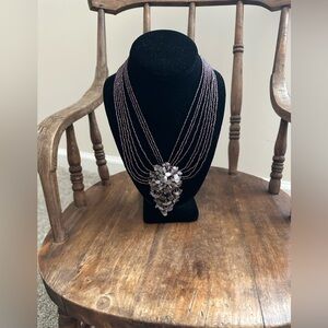 Elegant Purple Seed Bead Statement Necklace with Cluster Pendant